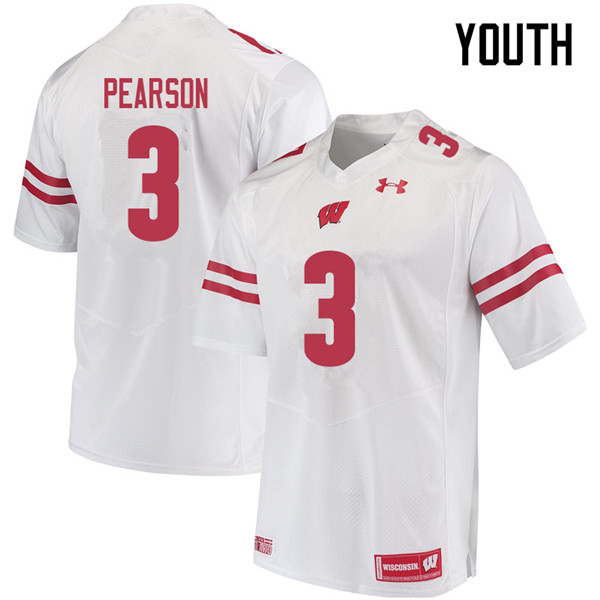 Youth #3 Reggie Pearson Wisconsin Badgers College Football Jerseys Sale-White - Click Image to Close